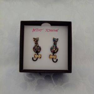 Betsey Johnson "And Boo to You" Swinging Black Cat Earrings